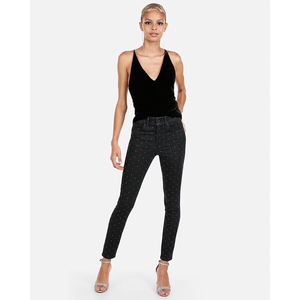 Express MidRise Rhinestone Sparkle Stud Skinny 2 4 - Picture 4 of 10